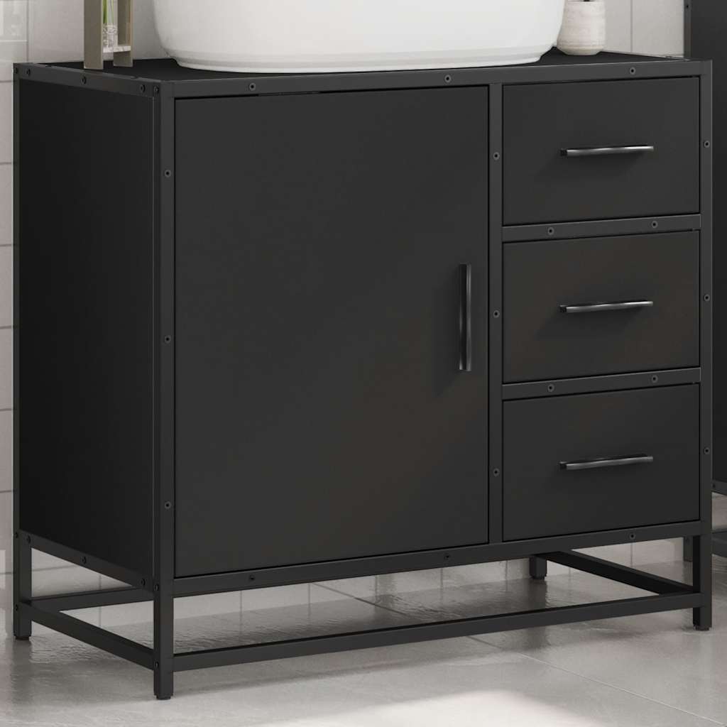 vidaXL Bathroom Sink Cabinet Black 65x33x60 cm Engineered Wood