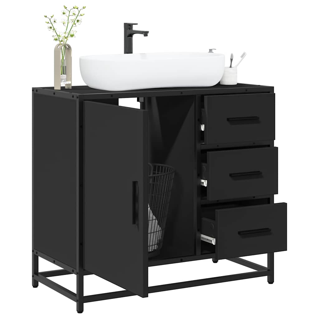 vidaXL Bathroom Sink Cabinet Black 65x33x60 cm Engineered Wood