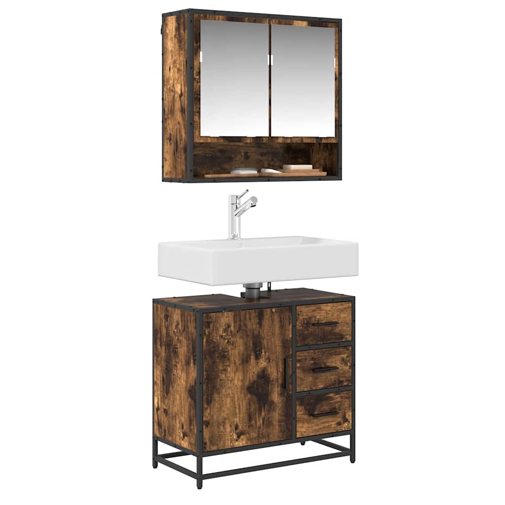 Bathroom Sink Cabinet Smoked Oak 65x33x60 cm Engineered Wood