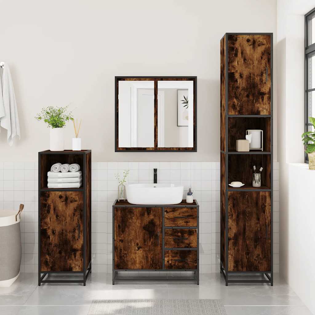 vidaXL Bathroom Sink Cabinet Smoked Oak 65x33x60 cm Engineered Wood