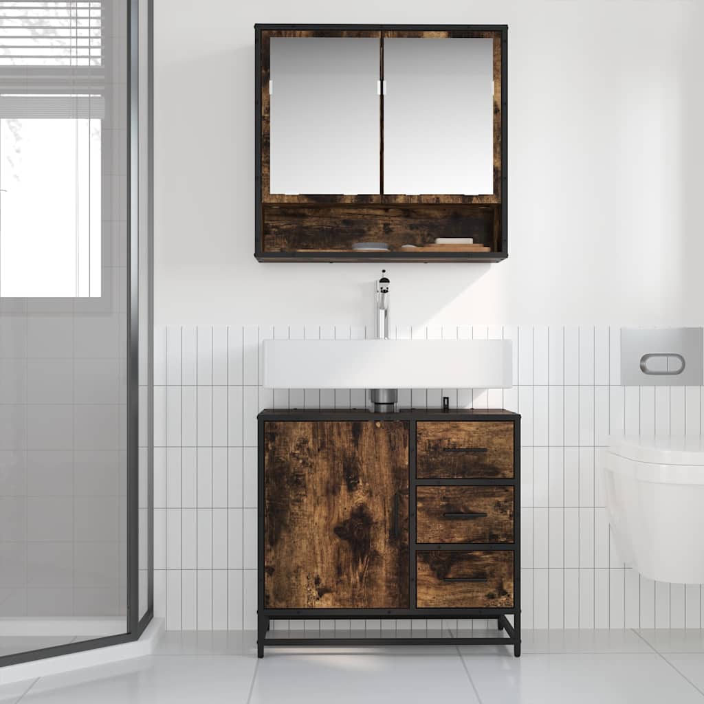 Bathroom Sink Cabinet Smoked Oak 65x33x60 cm Engineered Wood