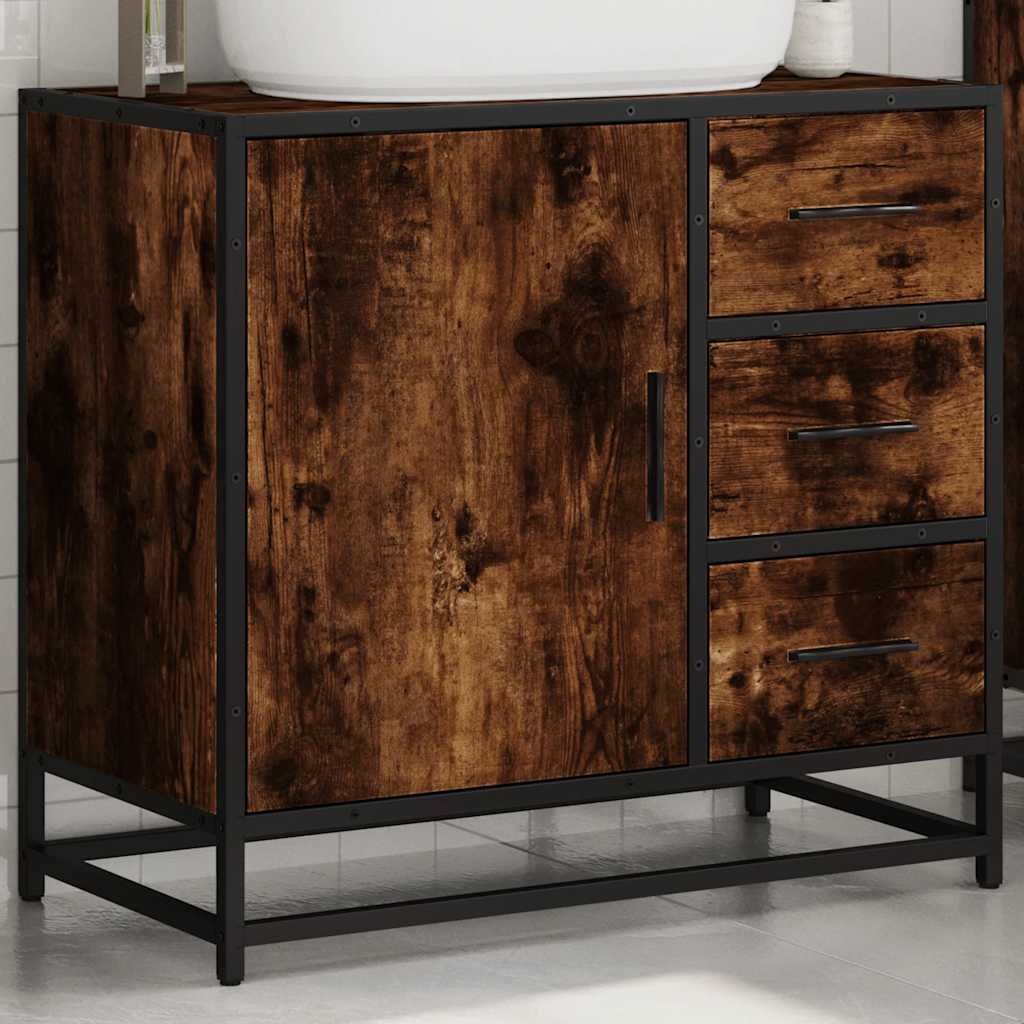 vidaXL Bathroom Sink Cabinet Smoked Oak 65x33x60 cm Engineered Wood