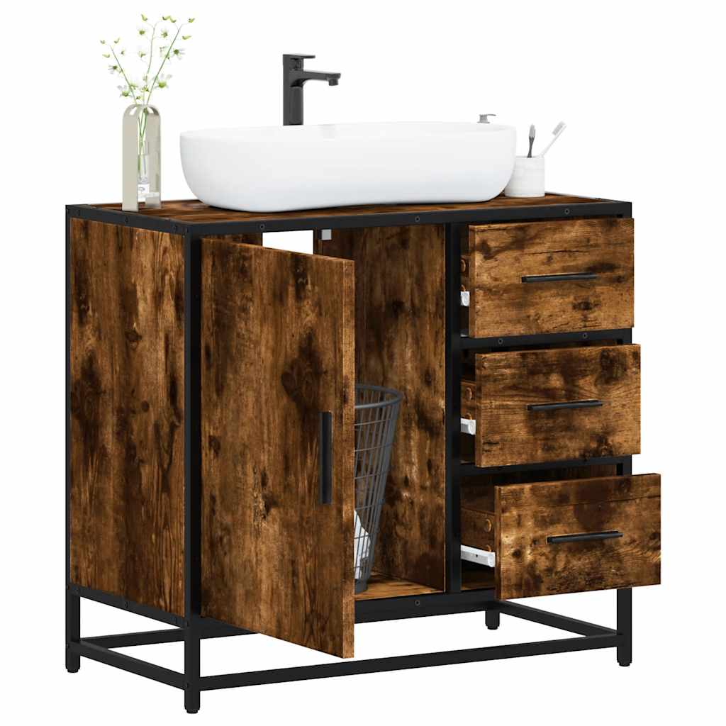 vidaXL Bathroom Sink Cabinet Smoked Oak 65x33x60 cm Engineered Wood