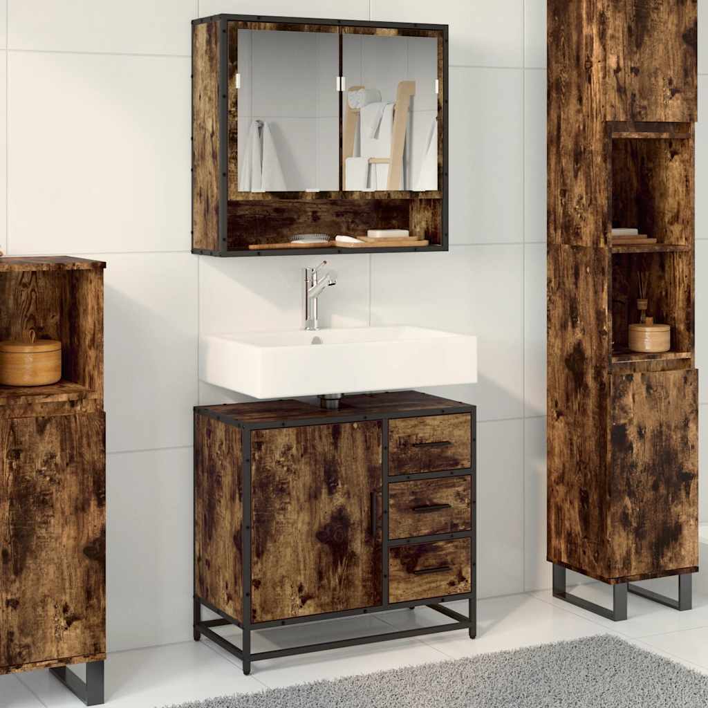 Bathroom Sink Cabinet Smoked Oak 65x33x60 cm Engineered Wood