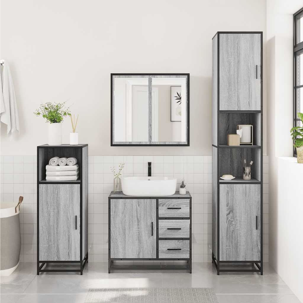 vidaXL Bathroom Sink Cabinet Grey Sonoma 65x33x60 cm Engineered Wood