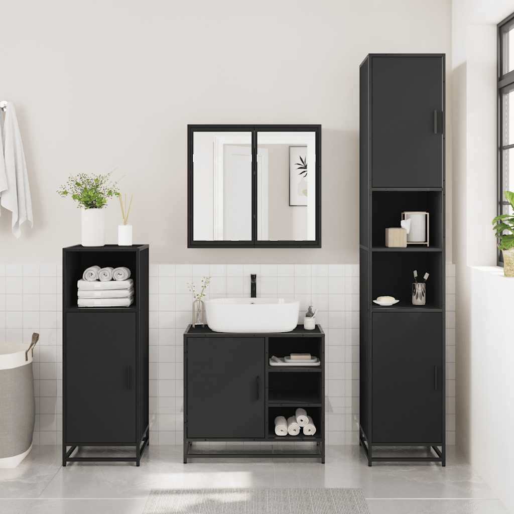 vidaXL Bathroom Sink Cabinet Black 65x33x60 cm Engineered Wood