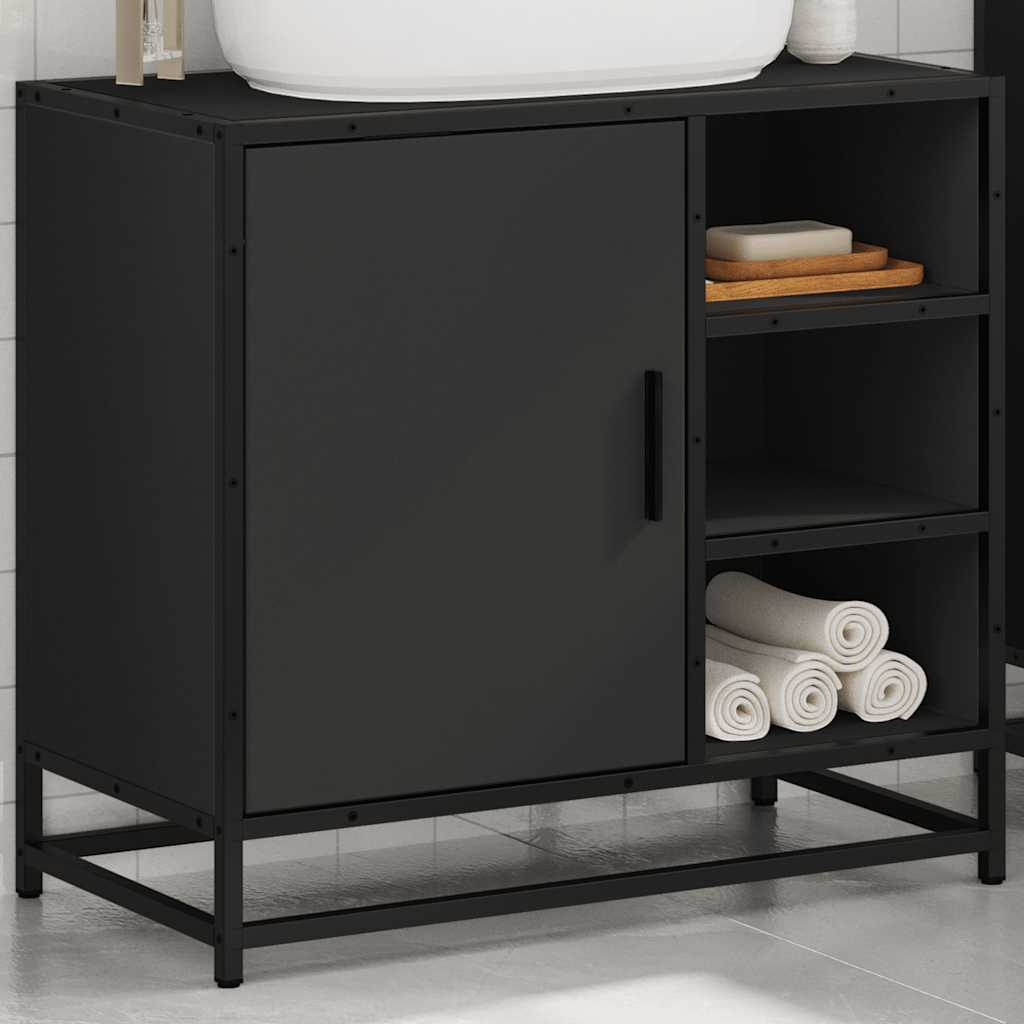 vidaXL Bathroom Sink Cabinet Black 65x33x60 cm Engineered Wood