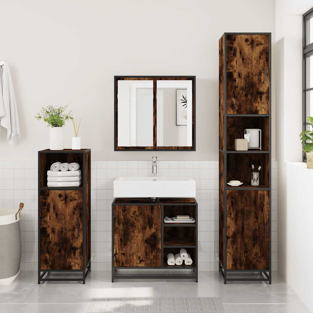 Bathroom Sink Cabinet Smoked Oak 65x33x60 cm Engineered Wood