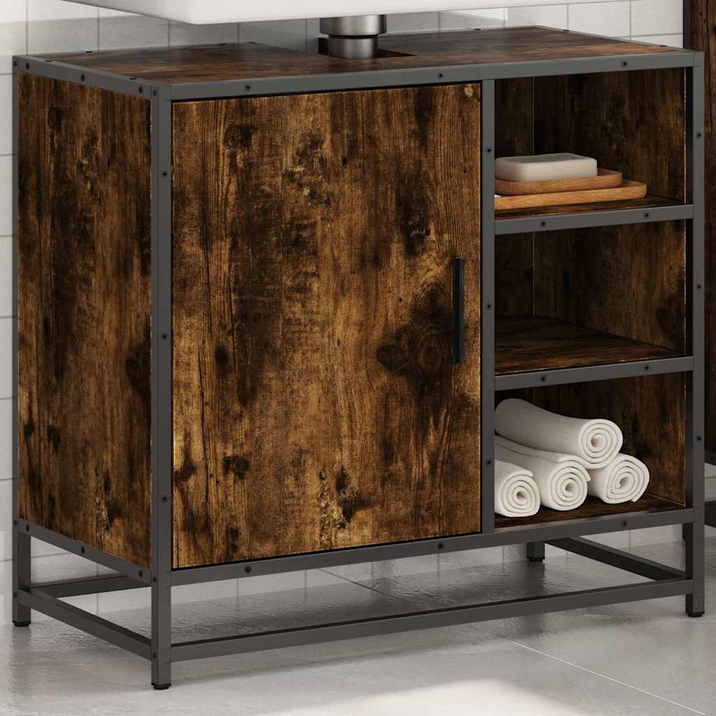 Bathroom Sink Cabinet Smoked Oak 65x33x60 cm Engineered Wood
