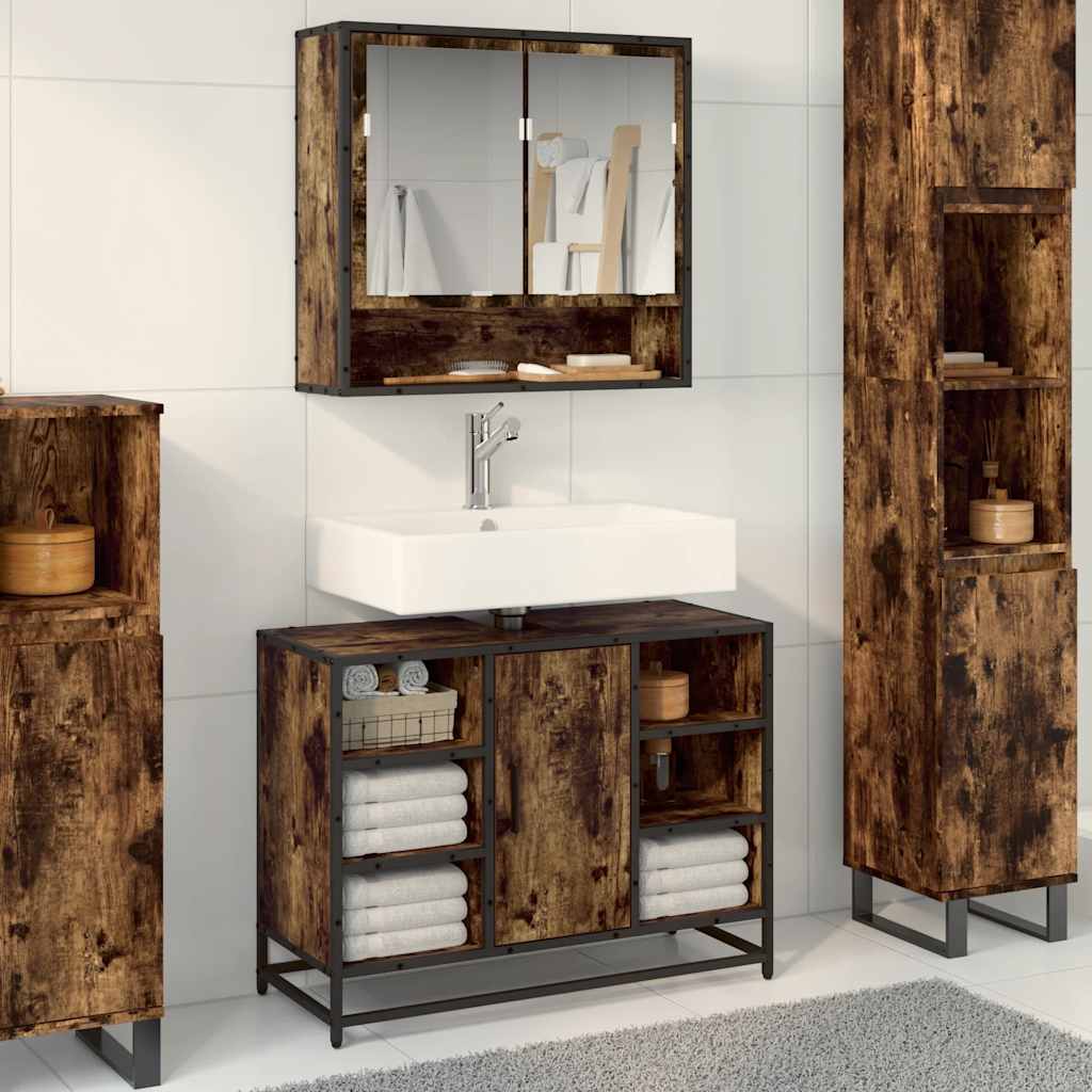 Bathroom Sink Cabinet Smoked Oak 80x33x60 cm Engineered Wood