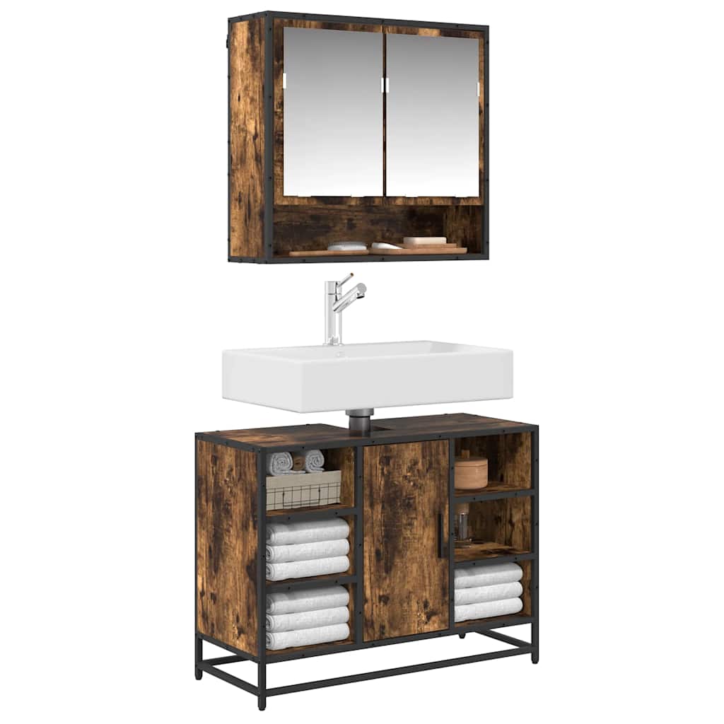 Bathroom Sink Cabinet Smoked Oak 80x33x60 cm Engineered Wood