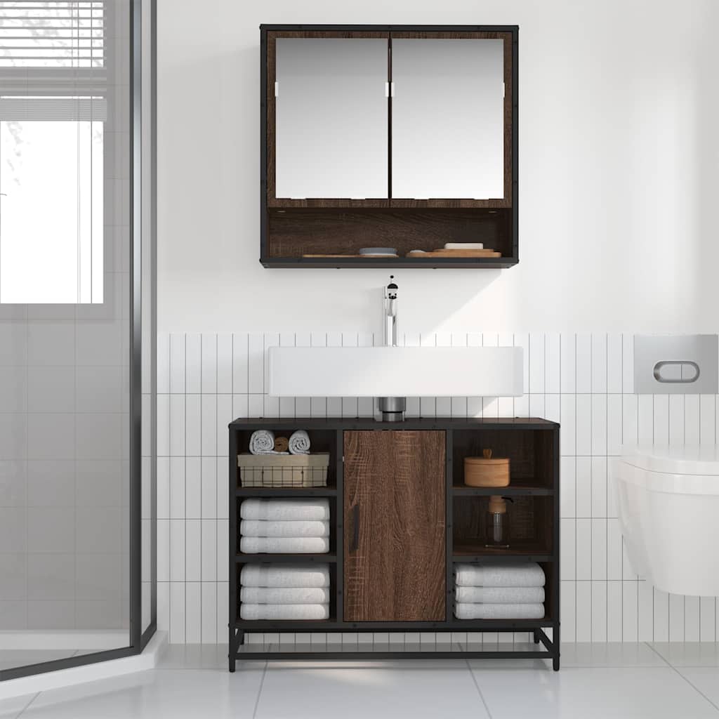 Bathroom Sink Cabinet Brown Oak 80x33x60 cm Engineered Wood
