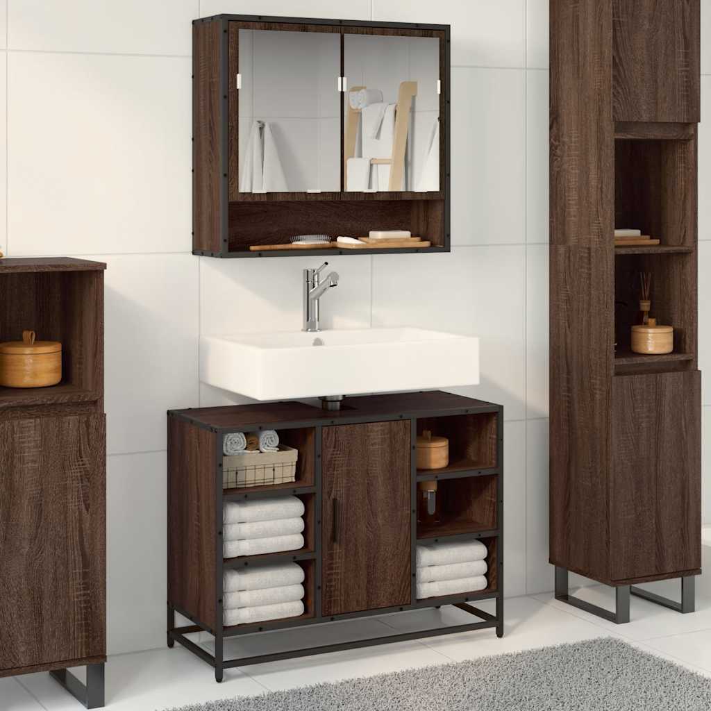 Bathroom Sink Cabinet Brown Oak 80x33x60 cm Engineered Wood