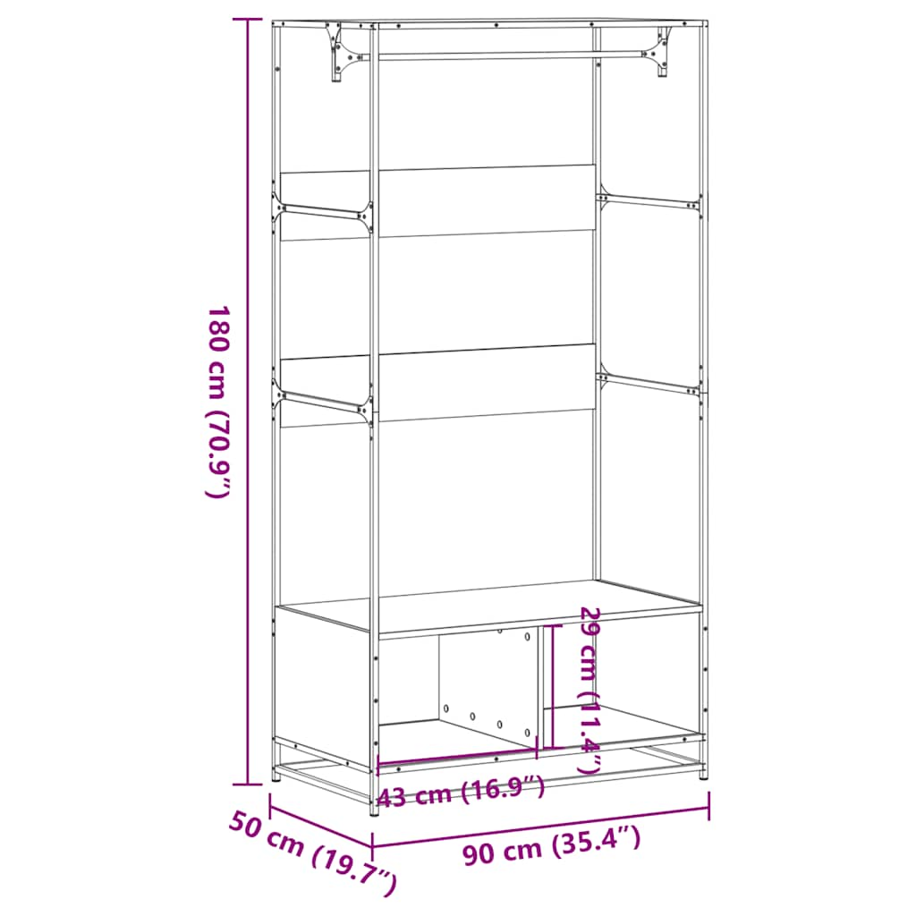 vidaXL Wardrobe Black 90x50x180 cm Engineered Wood