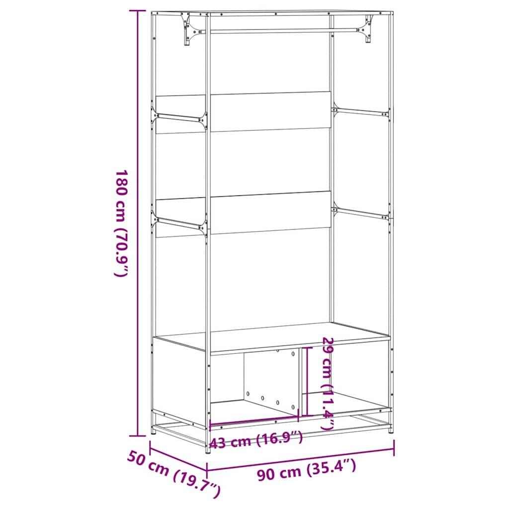 vidaXL Wardrobe Sonoma Oak 90x50x180 cm Engineered Wood