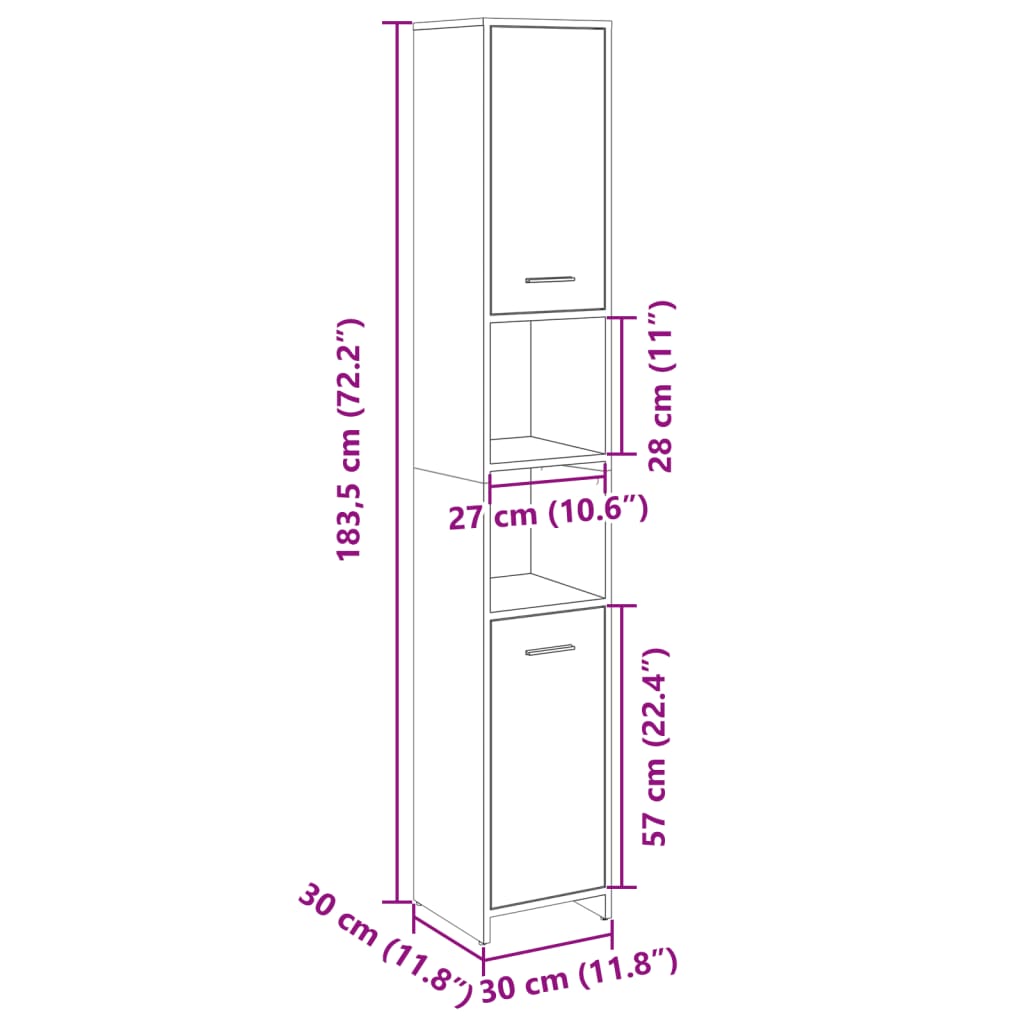Bathroom Cabinet Sonoma Oak 30x30x183,5 cm Engineered Wood