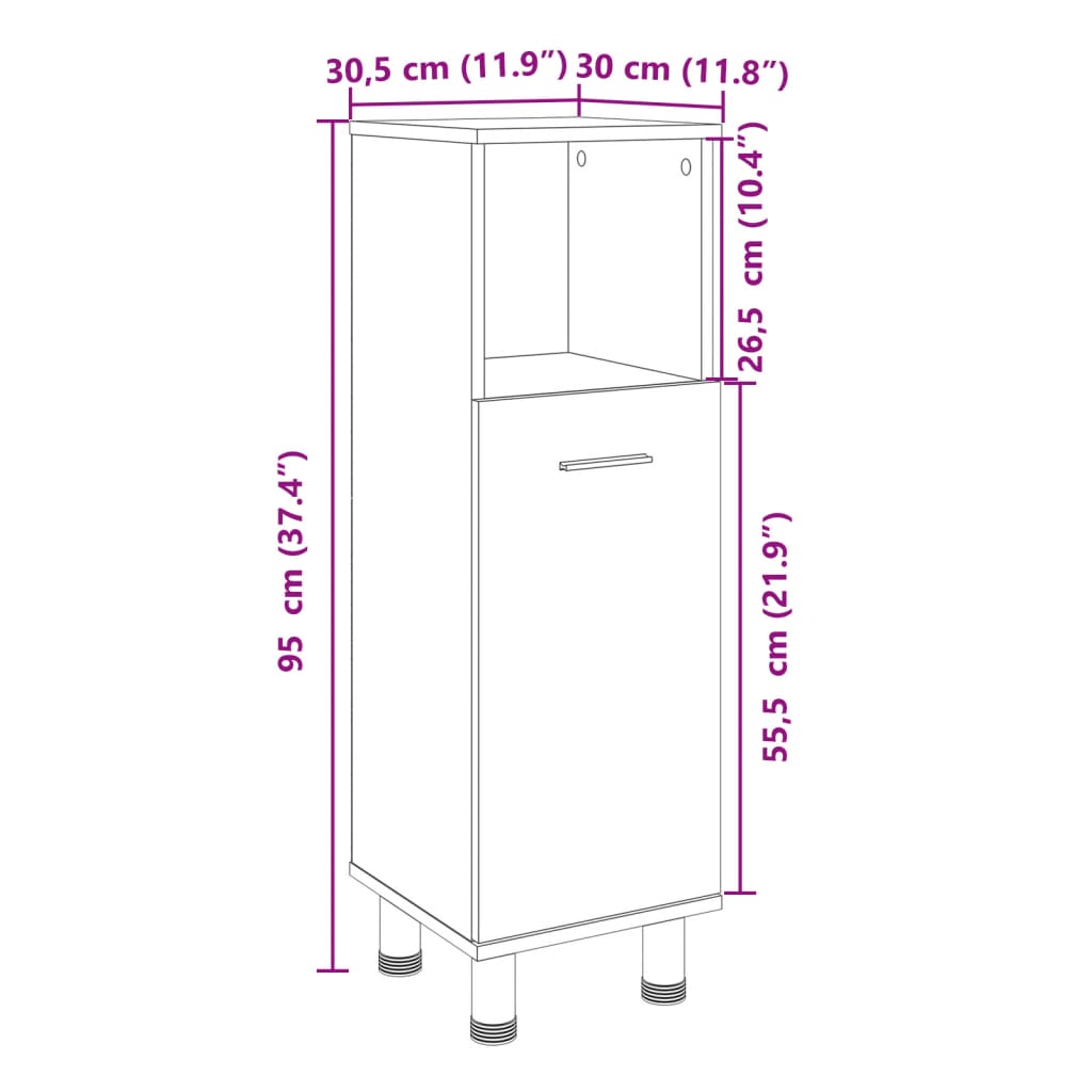 Bathroom Cabinet Sonoma Oak 30,5x30x95 cm Engineered Wood