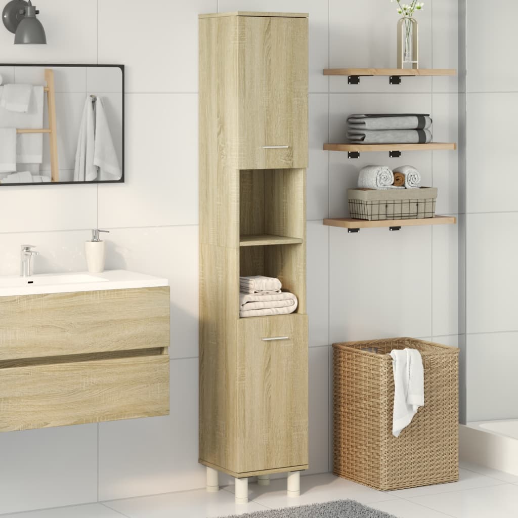 vidaXL Bathroom Cabinet Sonoma Oak 30.5x30x179 cm Engineered Wood