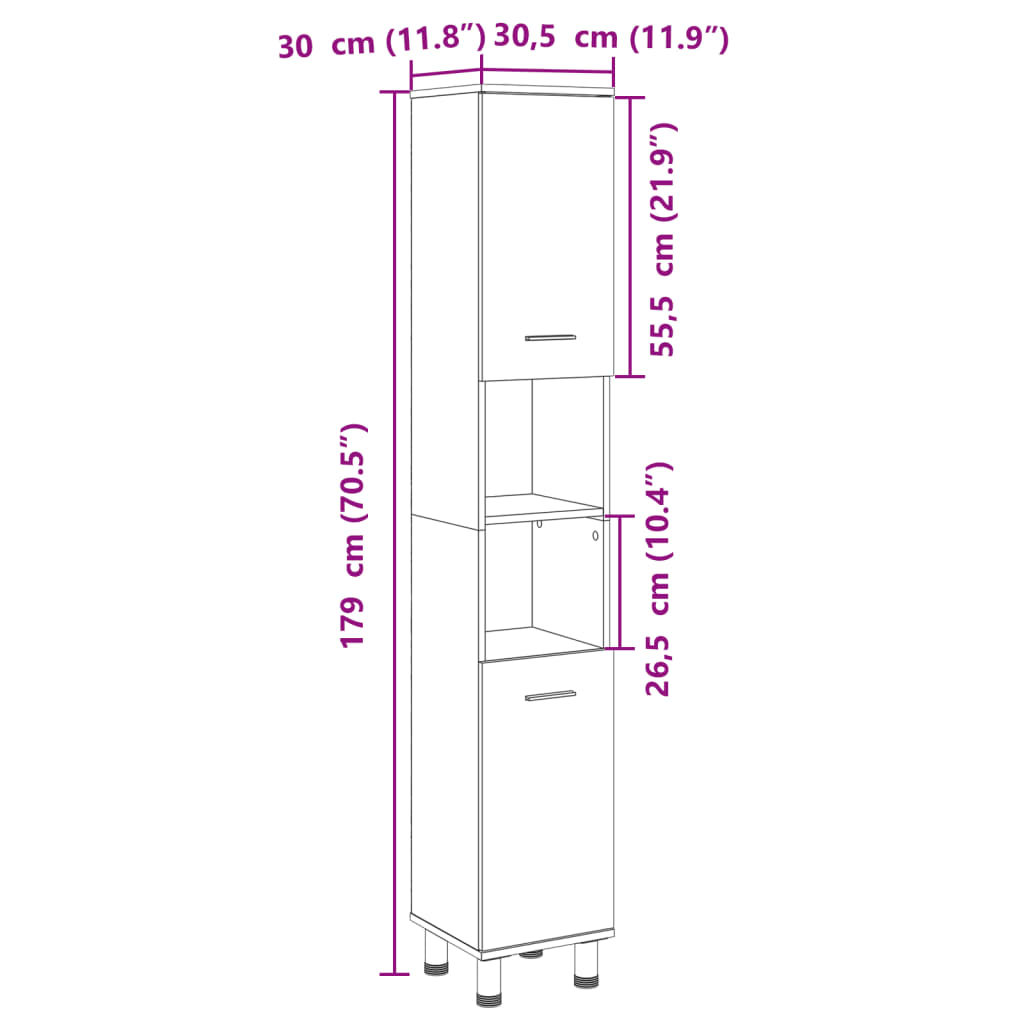 vidaXL Bathroom Cabinet Sonoma Oak 30.5x30x179 cm Engineered Wood