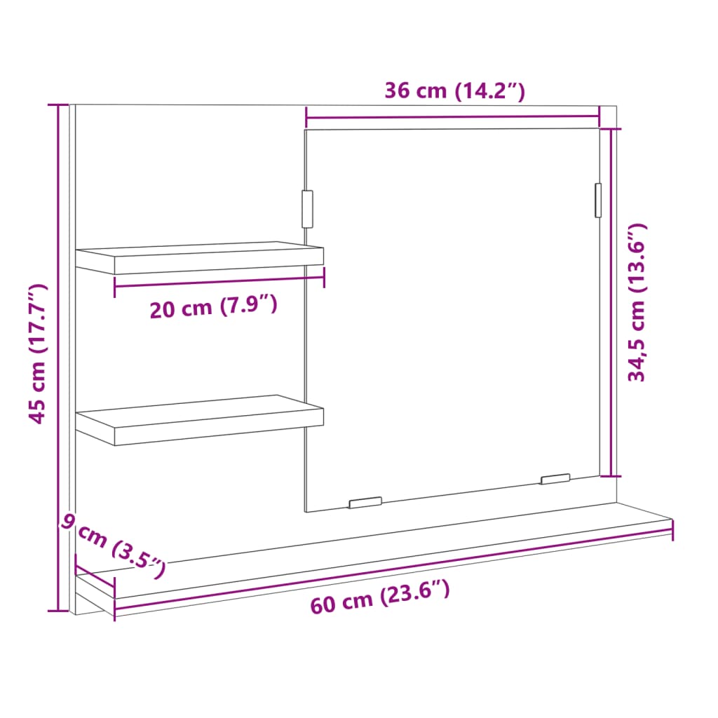 vidaXL Bathroom Mirror Sonoma Oak 60x10.5x45 cm Engineered Wood