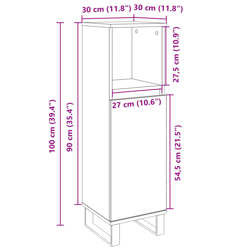 vidaXL Bathroom Cabinet Sonoma Oak 30x30x100 cm Engineered Wood