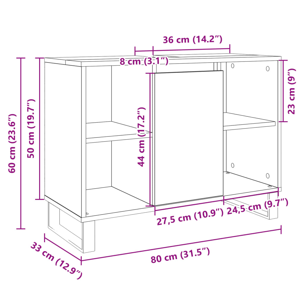 vidaXL Bathroom Cabinet Sonoma Oak 80x33x60 cm Engineered Wood