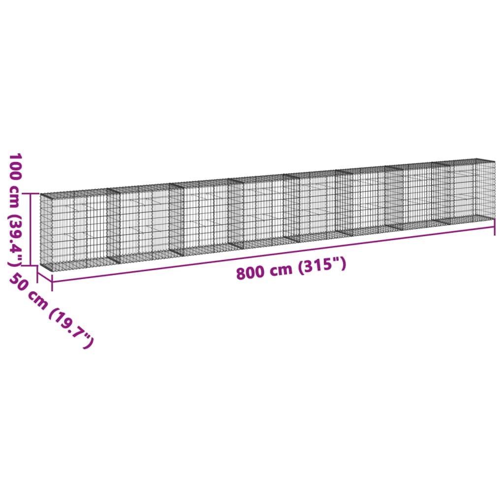 vidaXL Gabion Basket with Cover 800x50x100 cm Galvanised Iron