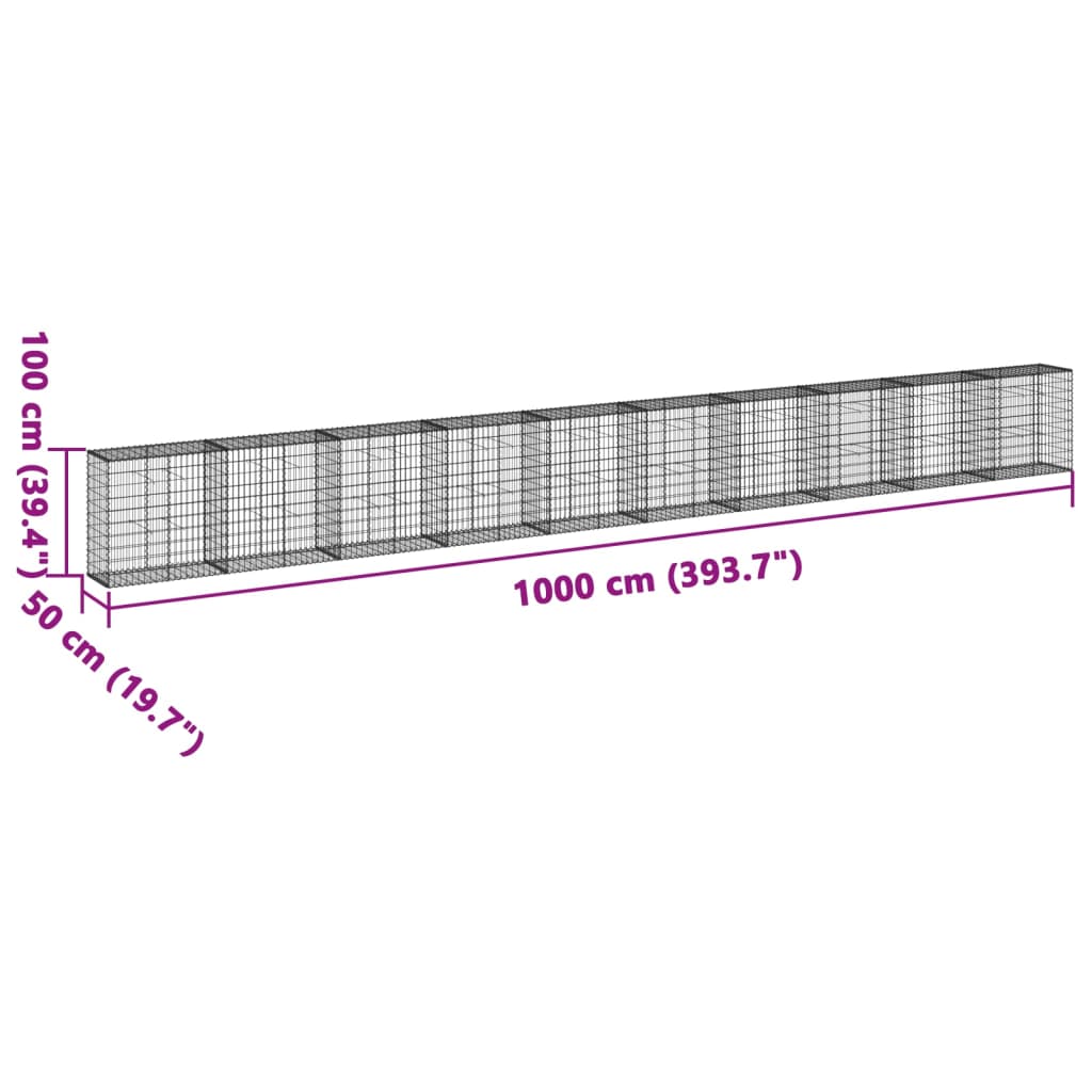 vidaXL Gabion Basket with Cover 1000x50x100 cm Galvanised Iron