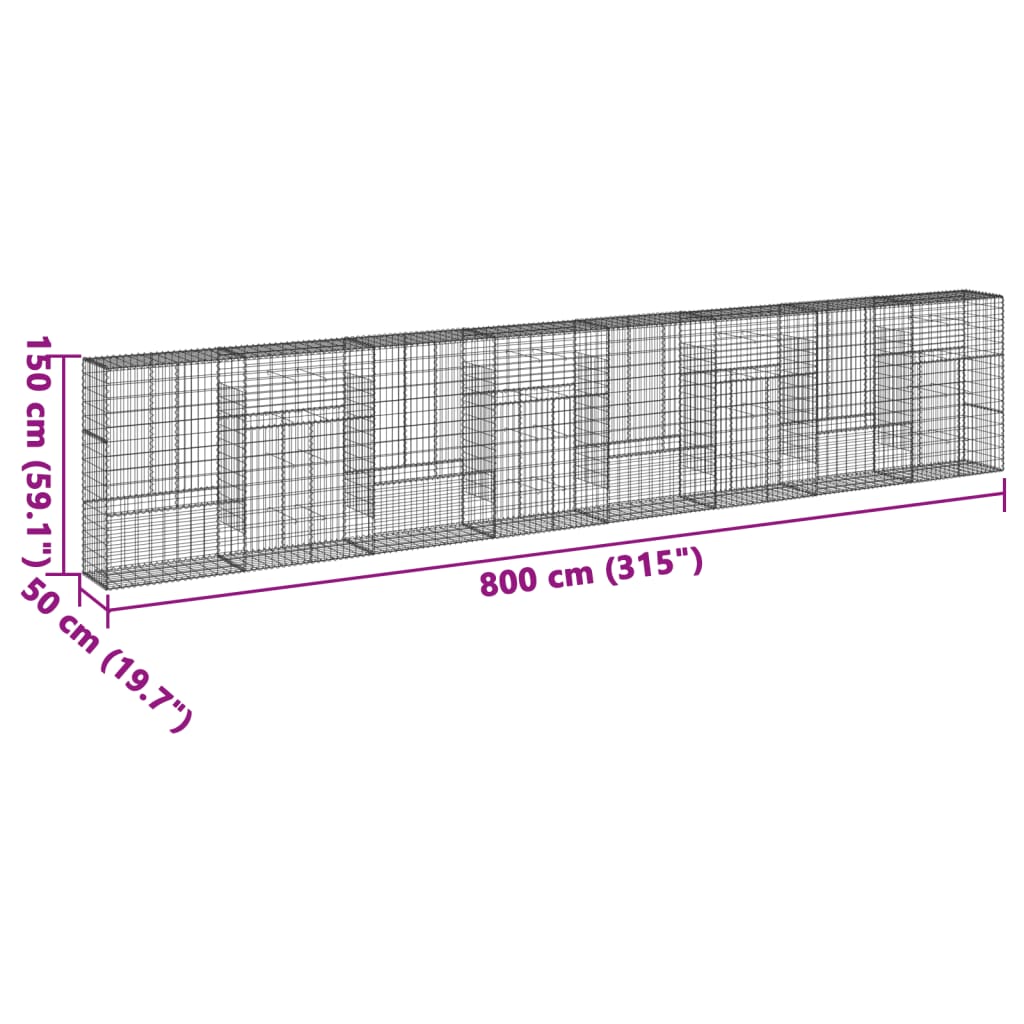 vidaXL Gabion Basket with Cover 800x50x150 cm Galvanised Iron