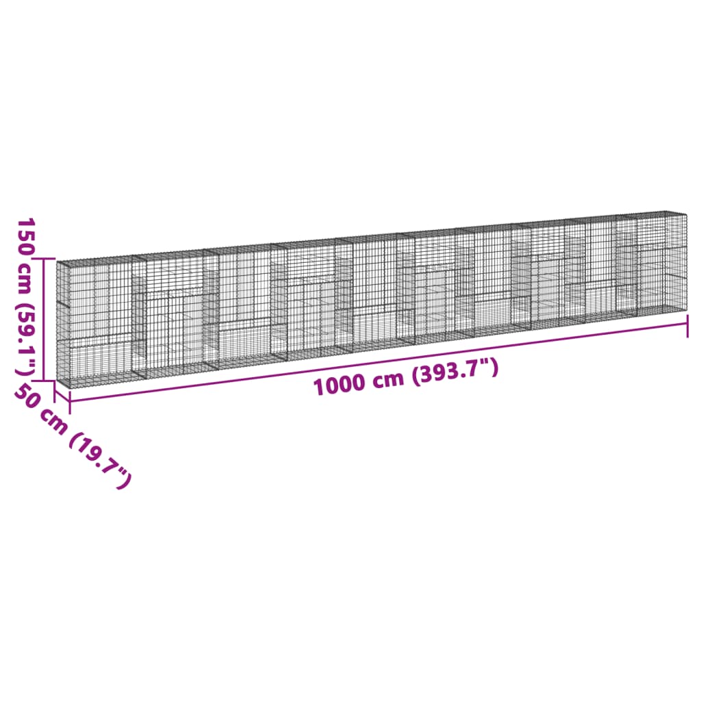 vidaXL Gabion Basket with Cover 1000x50x150 cm Galvanised Iron