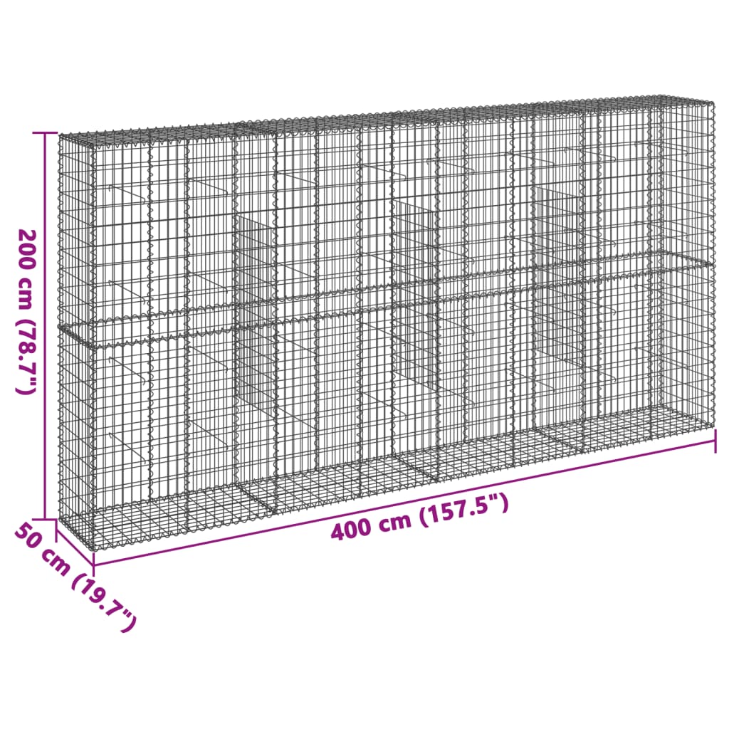 vidaXL Gabion Basket with Cover 400x50x200 cm Galvanised Iron