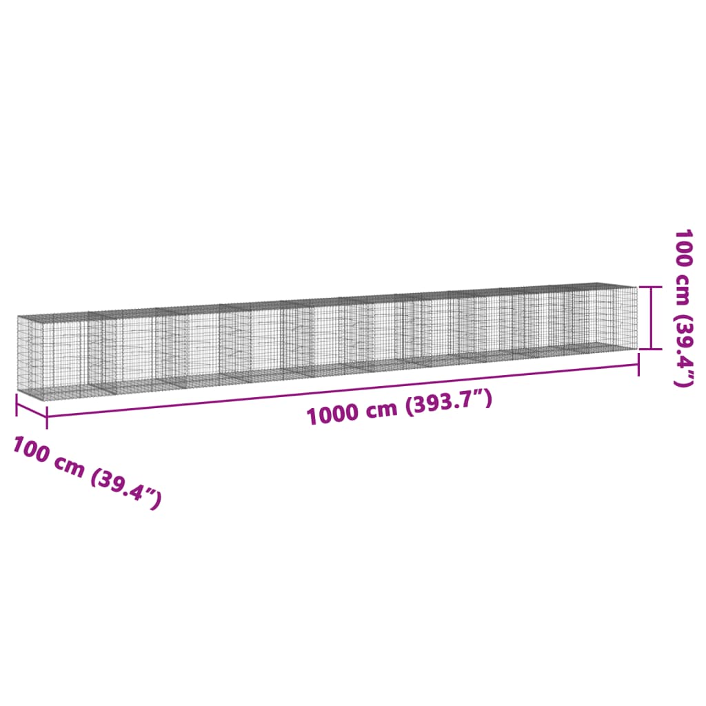 vidaXL Gabion Basket with Cover 1000x100x100 cm Galvanised Iron