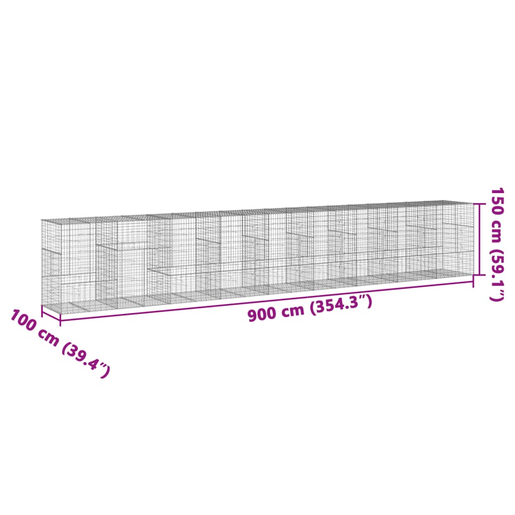 vidaXL Gabion Basket with Cover 900x100x150 cm Galvanised Iron