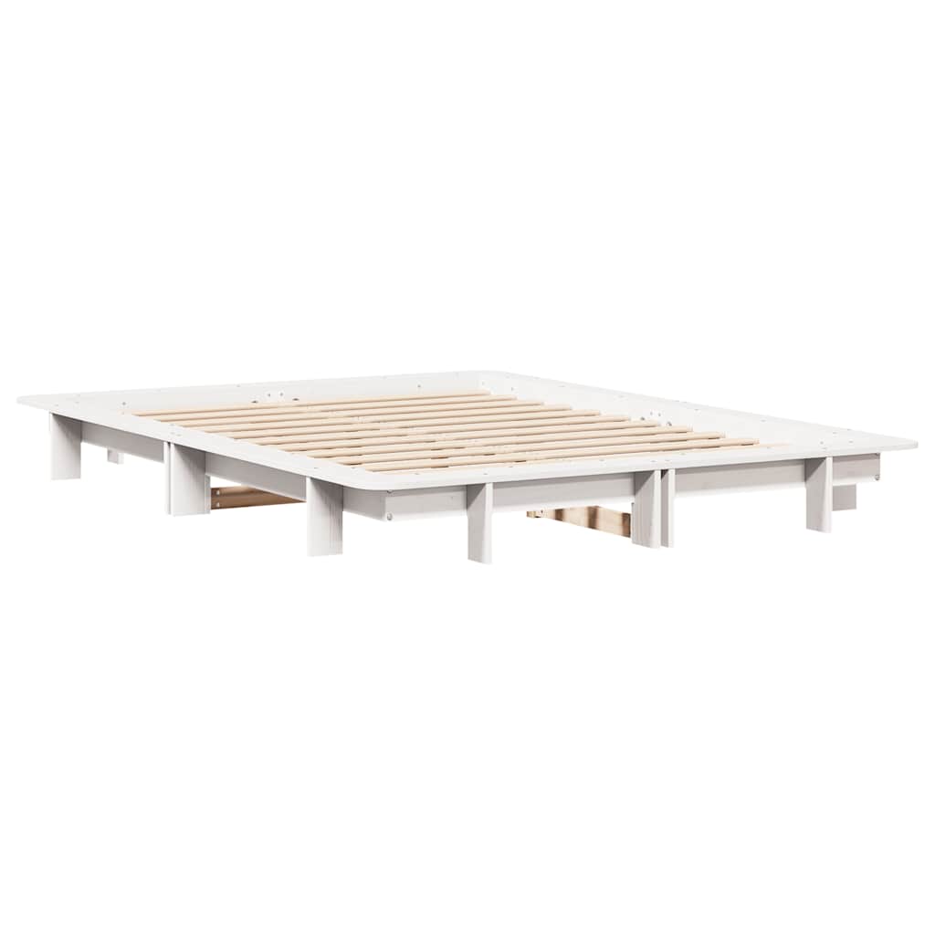 Bed Frame without Mattress White 150x200 cm King Size Solid Wood Pine