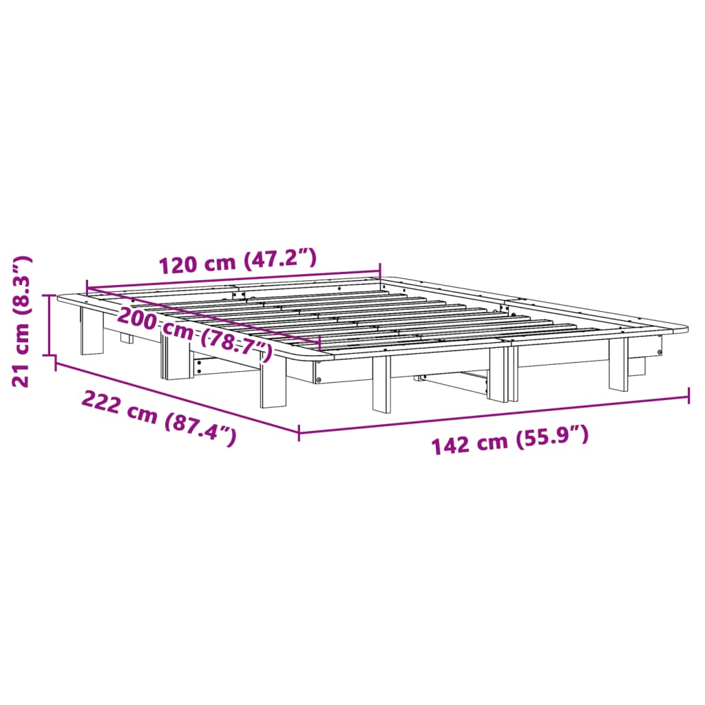 Bed Frame without Mattress Wax Brown 120x200 cm Solid Wood Pine