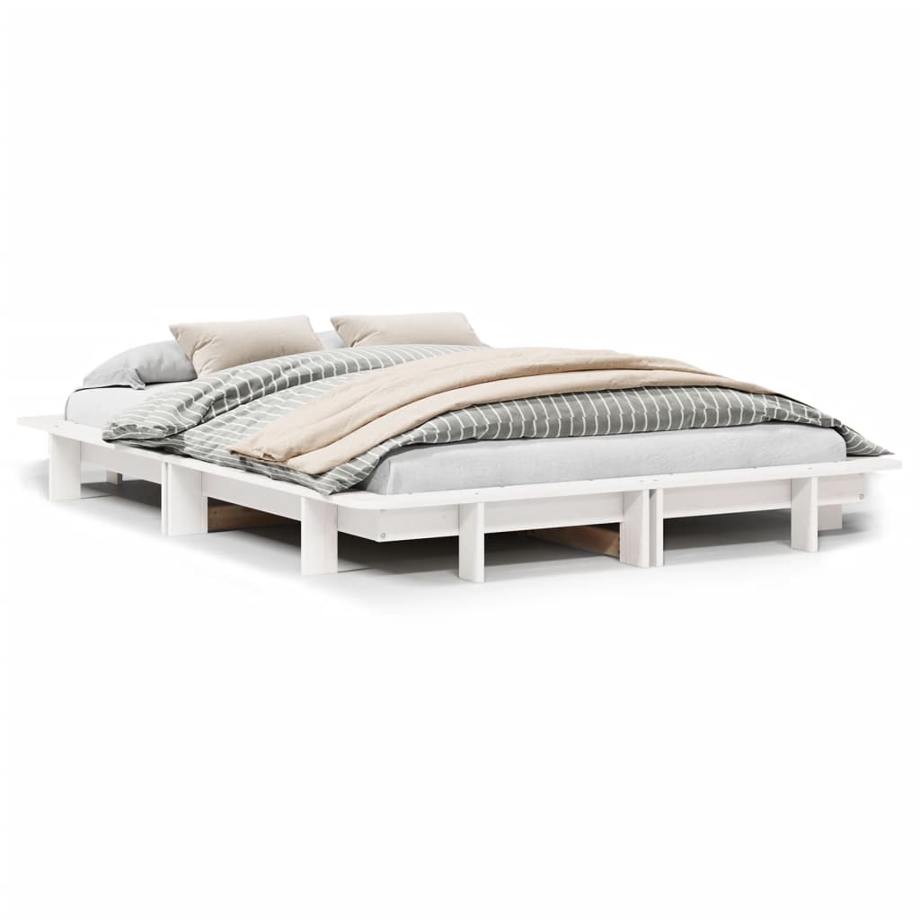 Bed Frame without Mattress White 135x190 cm Double Solid Wood Pine