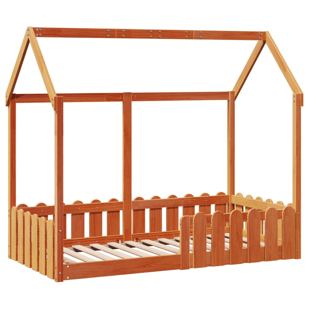 Kids' House Bed Frame without Mattress Wax Brown 80x160 cm