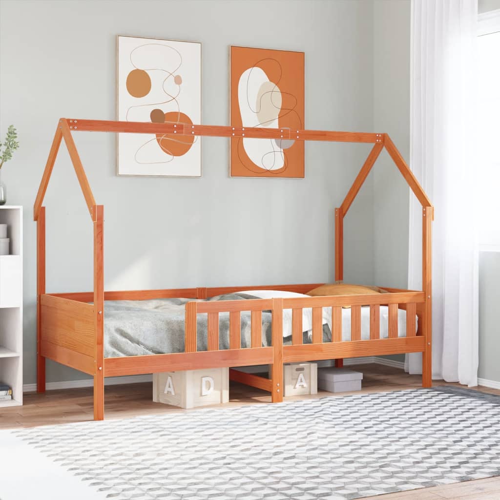 Kids' House Bed Frame without Mattress Wax Brown 80x200 cm Pine