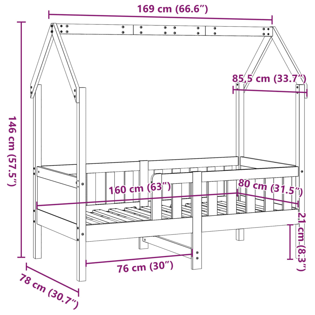 Kids' House Bed Frame without Mattress Wax Brown 80x160 cm Pine
