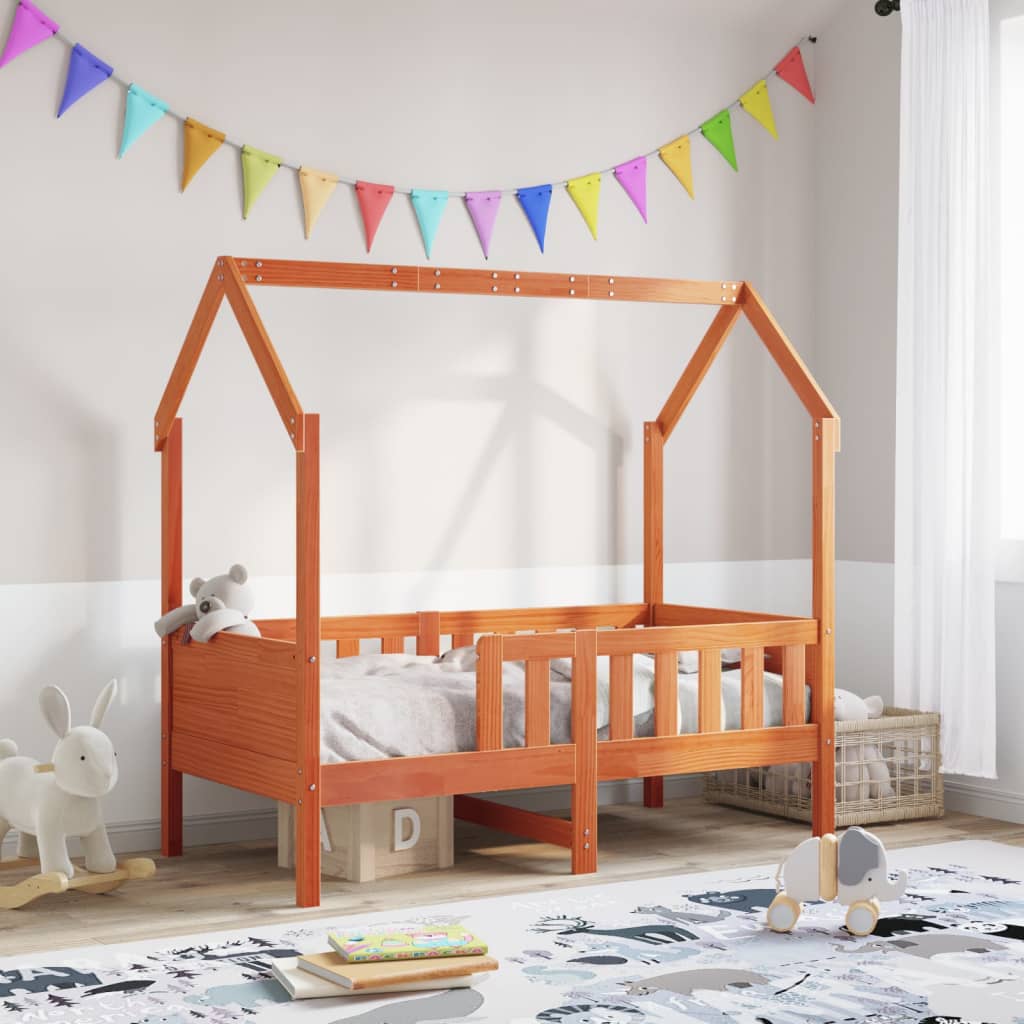 Kids' House Bed Frame without Mattress Wax Brown 80x160 cm Pine