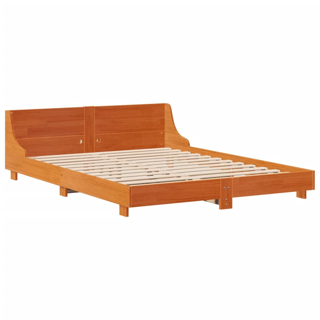 Bed Frame without Mattress Wax Brown 150x200 cm King Size Solid Wood Pine