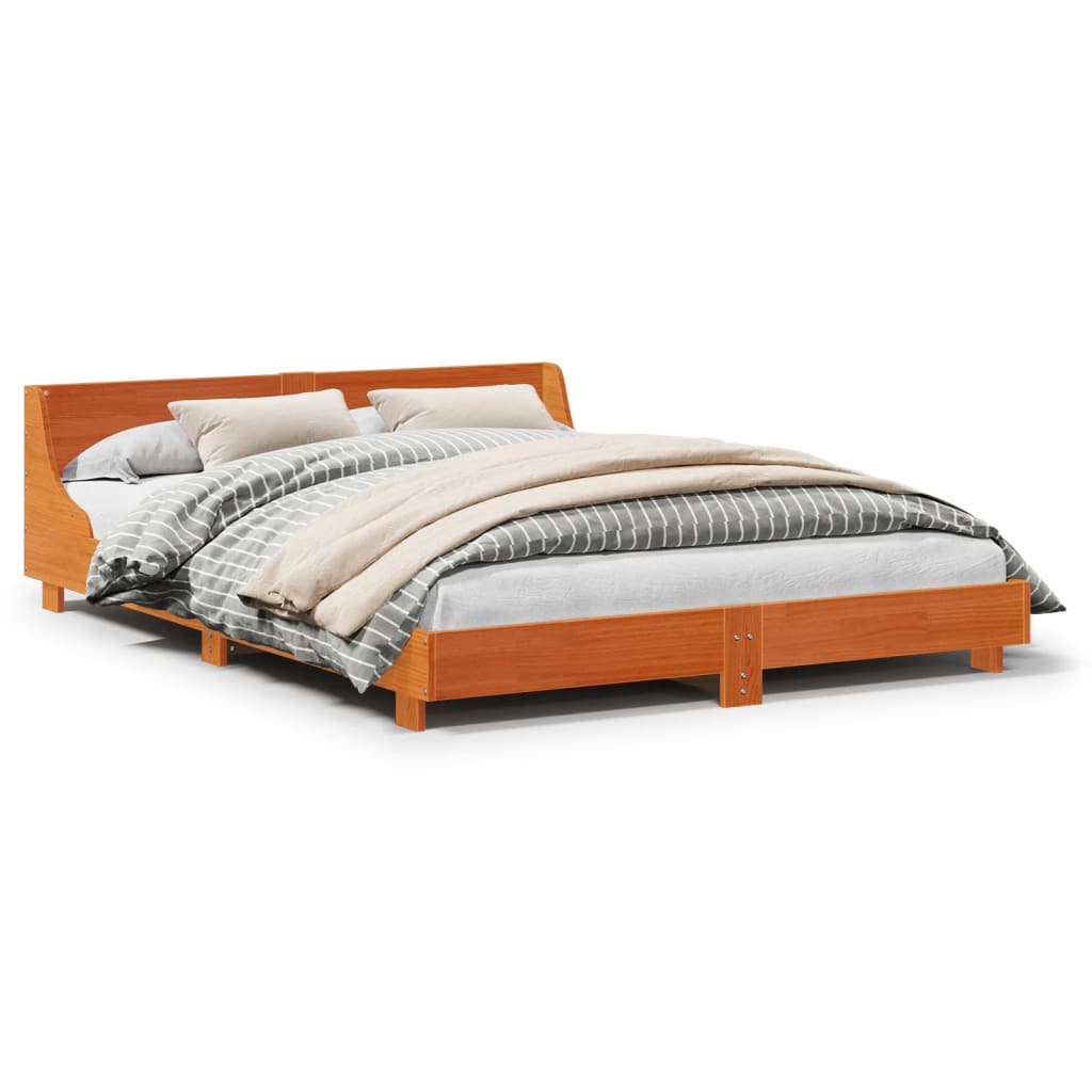 Bed Frame without Mattress Wax Brown 140x200 cm Solid Wood Pine