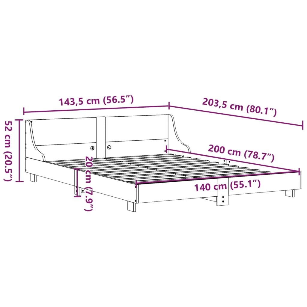 Bed Frame without Mattress Wax Brown 140x200 cm Solid Wood Pine