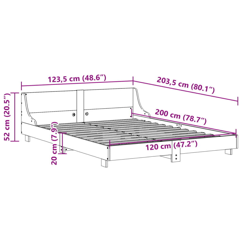 Bed Frame without Mattress White 120x200 cm Solid Wood Pine