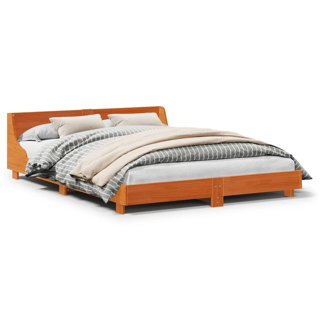 Bed Frame without Mattress Wax Brown 140x190 cm Solid Wood Pine