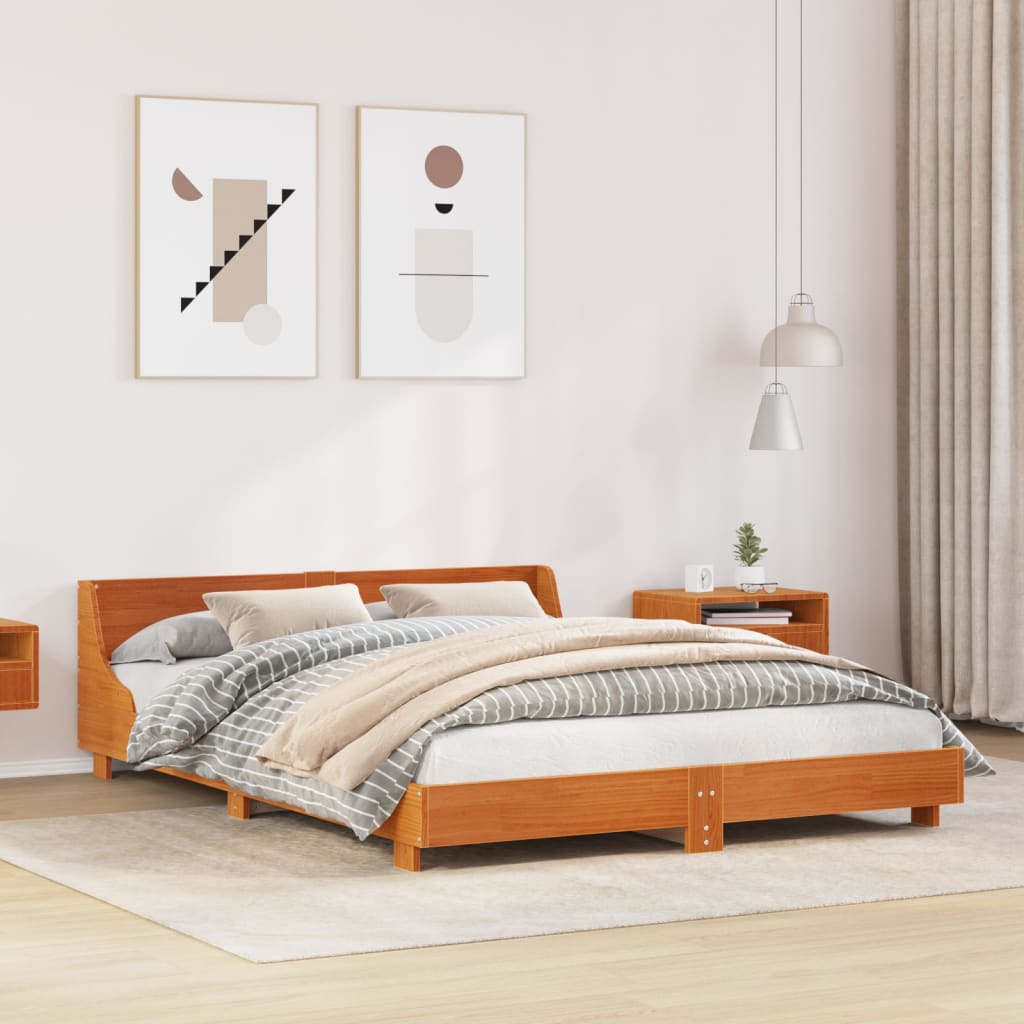 Bed Frame without Mattress Wax Brown 135x190 cm Double Solid Wood Pine