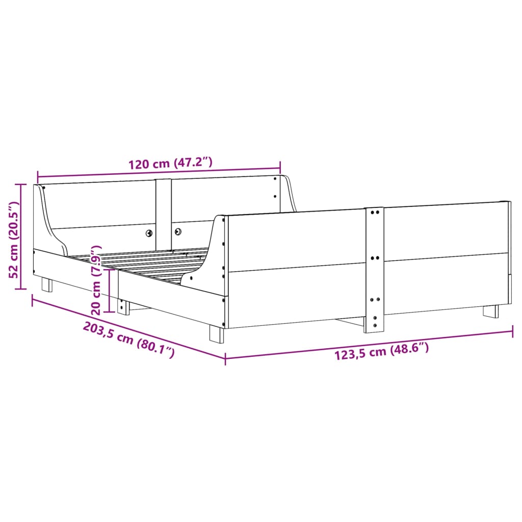 Bed Frame without Mattress 120x200 cm Solid Wood Pine