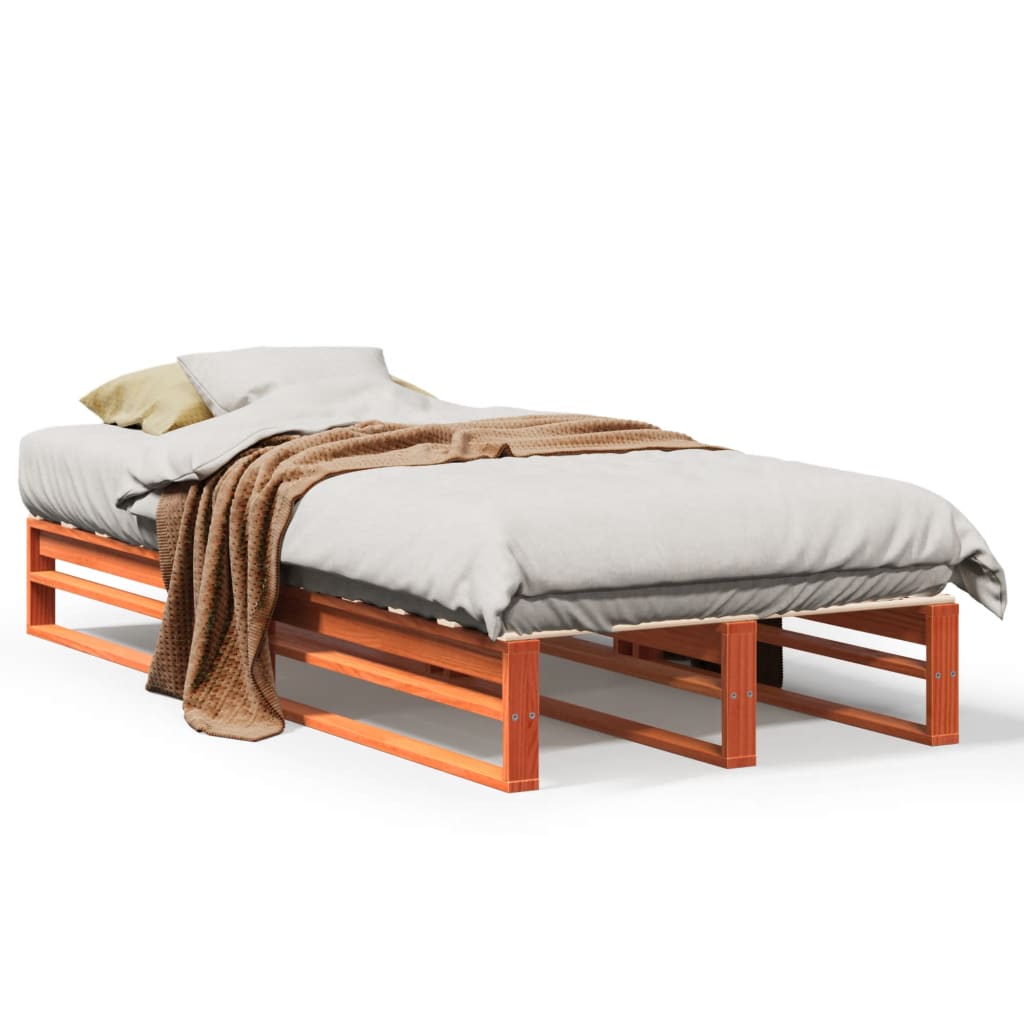 Bed Frame without Mattress Wax Brown 90x200 cm Solid Wood Pine
