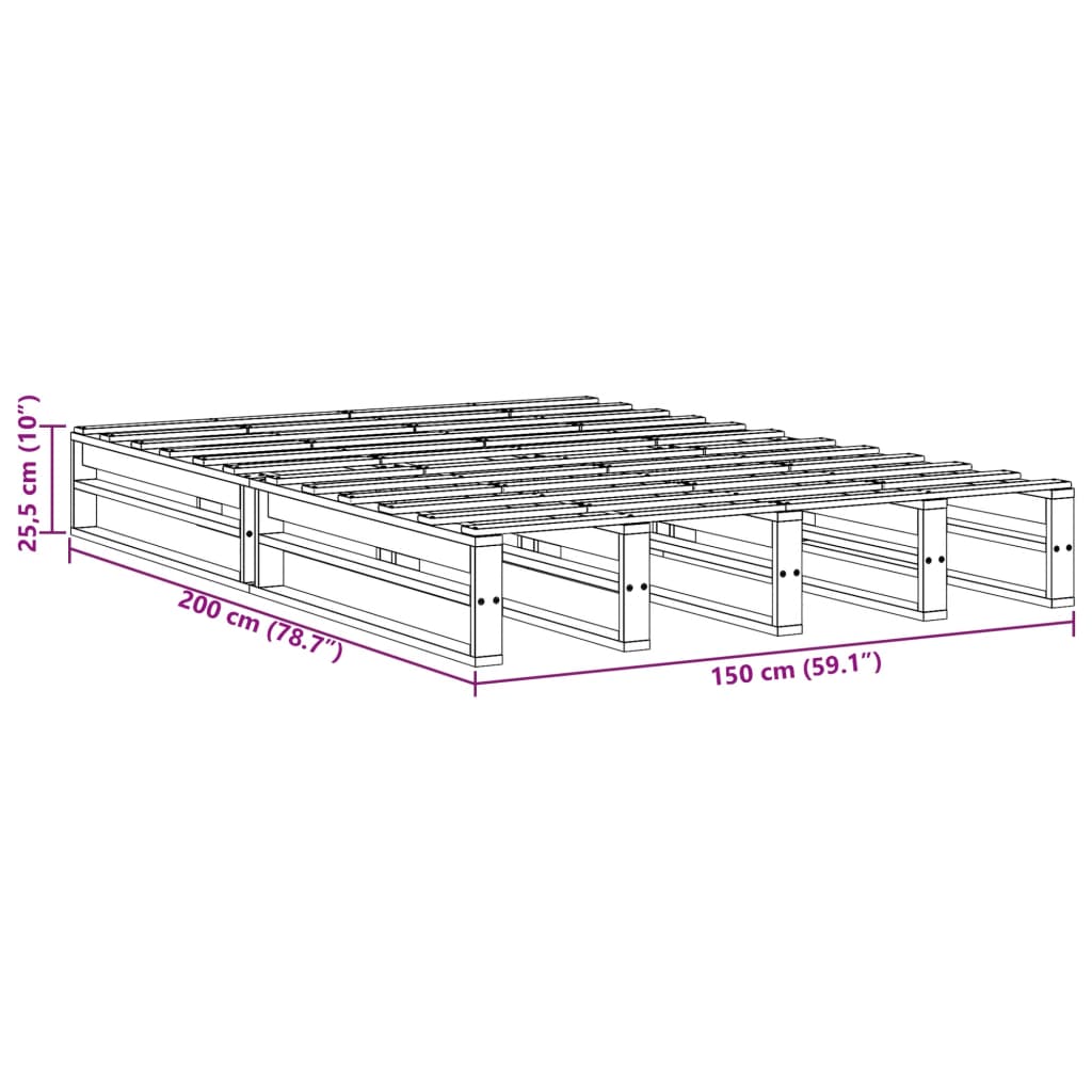 Bed Frame without Mattress 150x200 cm King Size Solid Wood Pine