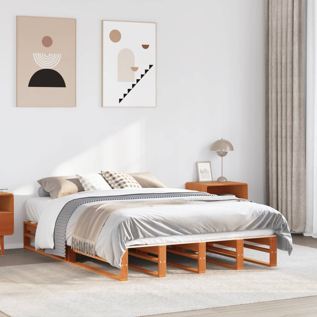 Bed Frame without Mattress Wax Brown 150x200 cm King Size Solid Wood Pine